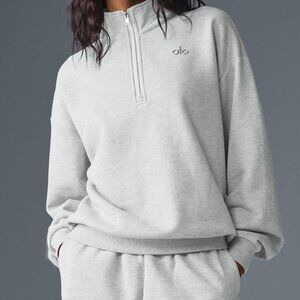 NEW Alo Yoga Accolade 1/4 Zip Pullover Athletic Heather Grey S gym Unisex $148